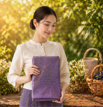 ผ้าไทยทอลาย OTOP สีม่วง งานหัตถกรรมคุณภาพ capture