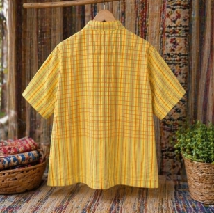 เสื้อผ้าทอคอจีนลายตารางสีเหลืองแฮนด์เมด ส.1